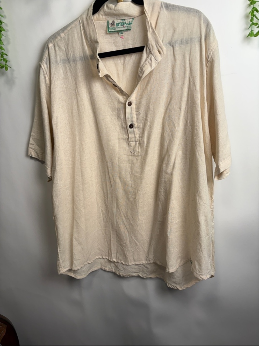 Men's Cream Short-Sleeve Henley Polo